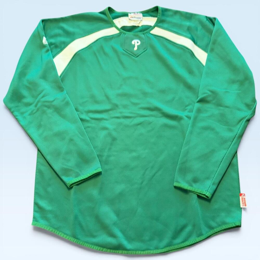 Philadelphia Phillies Jersey Mens Large Green MLB Baseball Majestic Therm Base